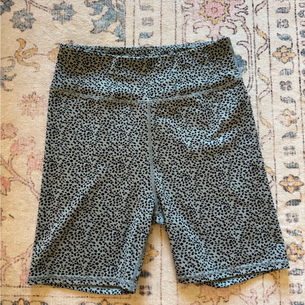 Teal Blue Leopard-Print High-Waist Bike Shorts